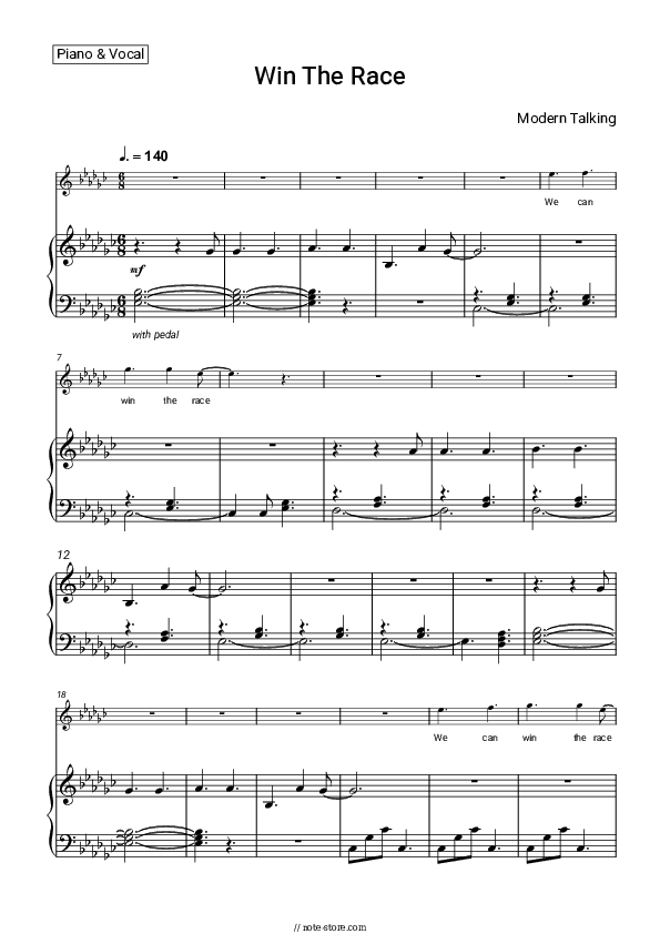 Win The Race - Modern Talking Piano Sheet Music with the Voice part - Piano&Vocal