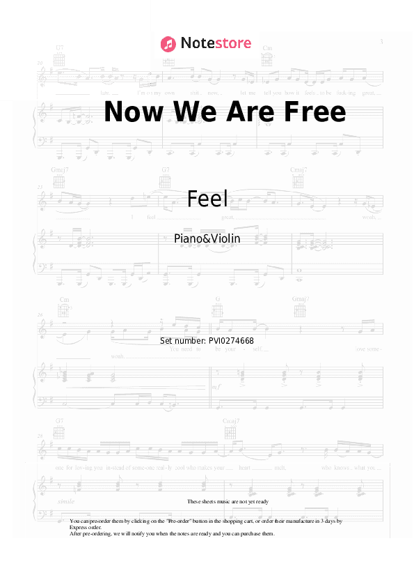 Now We Are Free - Feel Piano Sheet Music and Violin - Piano&Violin