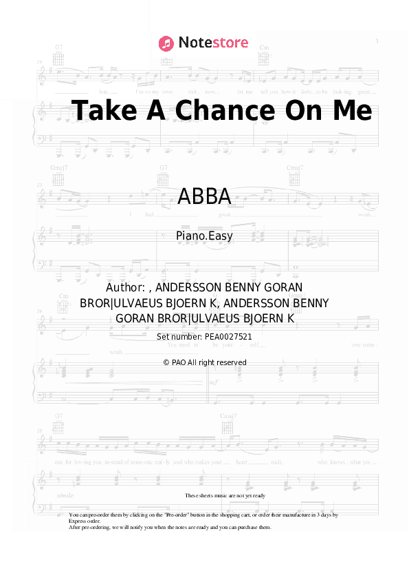 Take A Chance On Me - ABBA Piano Sheet Music Easy - Piano.Easy