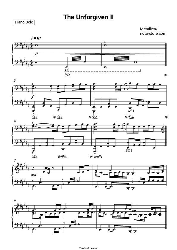 The Unforgiven II - Metallica Piano Sheet Music - Piano.Solo