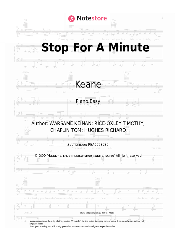 Stop For A Minute - Keane Piano Sheet Music Easy - Piano.Easy