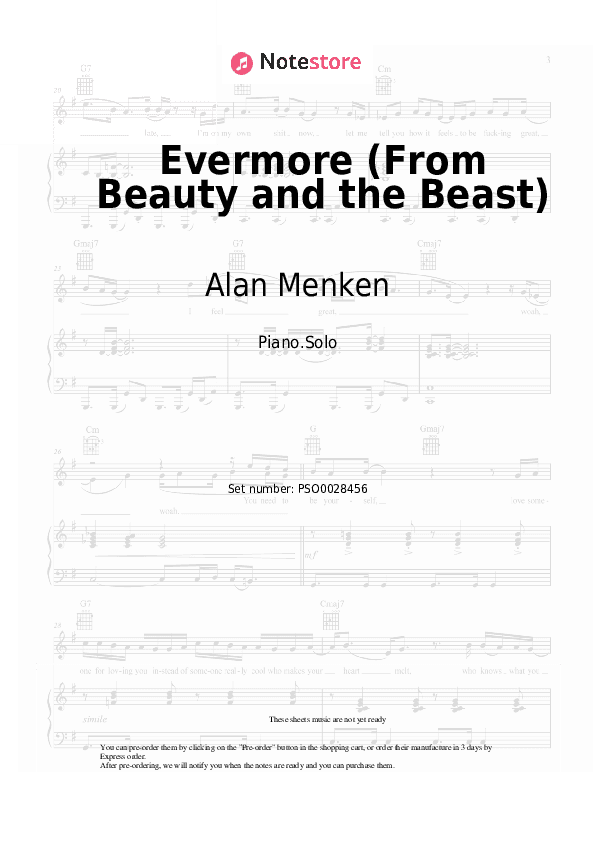 Evermore (From Beauty and the Beast) - Alan Menken Piano Sheet Music - Piano.Solo