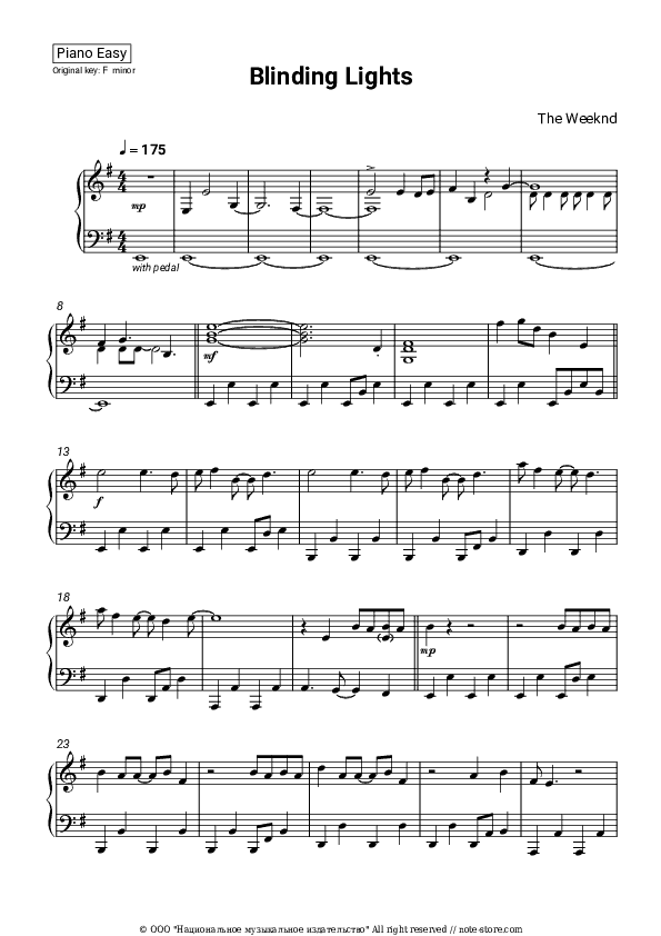 Blinding Lights - The Weeknd Piano Sheet Music Easy - Piano.Easy