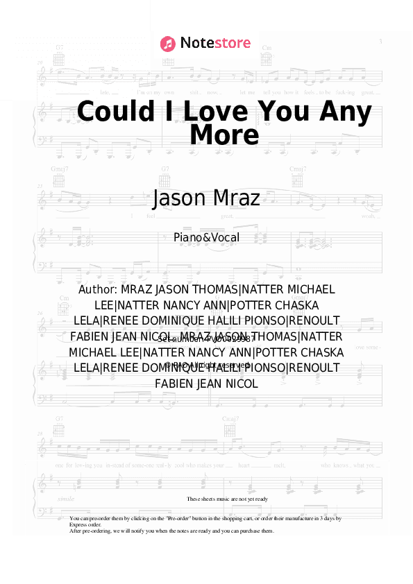 Could I Love You Any More - Jason Mraz, Renee Dominique Piano Sheet Music with the Voice part - Piano&Vocal