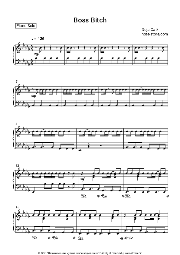 Boss Bitch - Doja Cat Piano Sheet Music - Piano.Solo