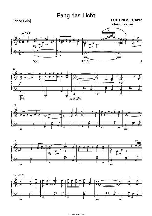 Fang das Licht - Karel Gott, Darinka Piano Sheet Music - Piano.Solo