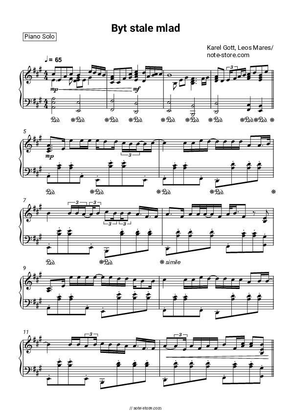 Byt stale mlad - Karel Gott, Leos Mares Piano Sheet Music - Piano.Solo