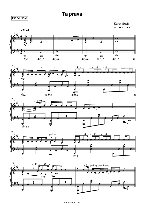 Ta prava - Karel Gott Piano Sheet Music - Piano.Solo