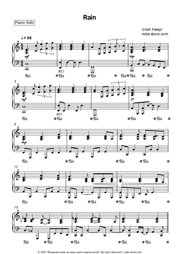 Rain - Uriah Heep Piano Sheet Music - Piano.Solo