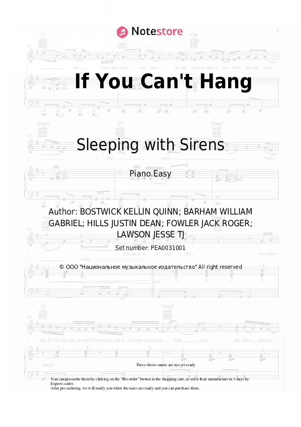If You Can't Hang - Sleeping with Sirens Piano Sheet Music Easy - Piano.Easy
