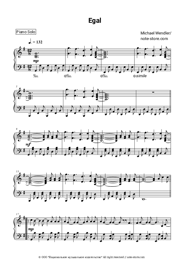 Egal - Michael Wendler Piano Sheet Music - Piano.Solo