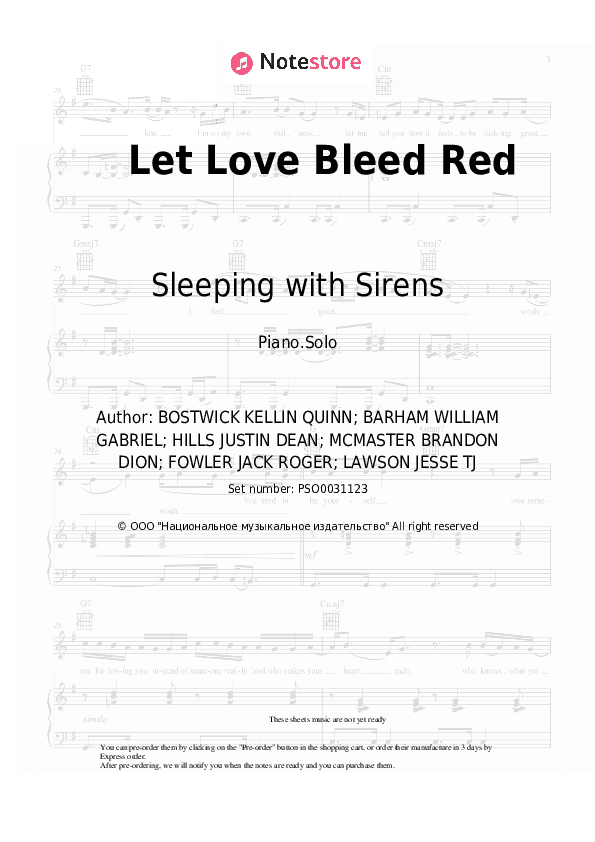 Let Love Bleed Red - Sleeping with Sirens Piano Sheet Music - Piano.Solo