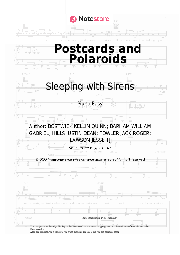 Postcards and Polaroids - Sleeping with Sirens Piano Sheet Music Easy - Piano.Easy
