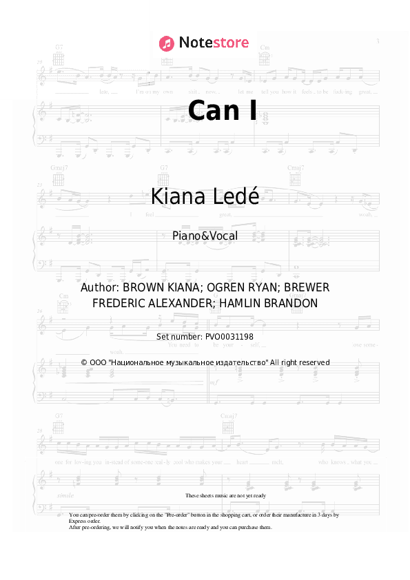 Can I - Kiana Ledé Piano Sheet Music with the Voice part - Piano&Vocal