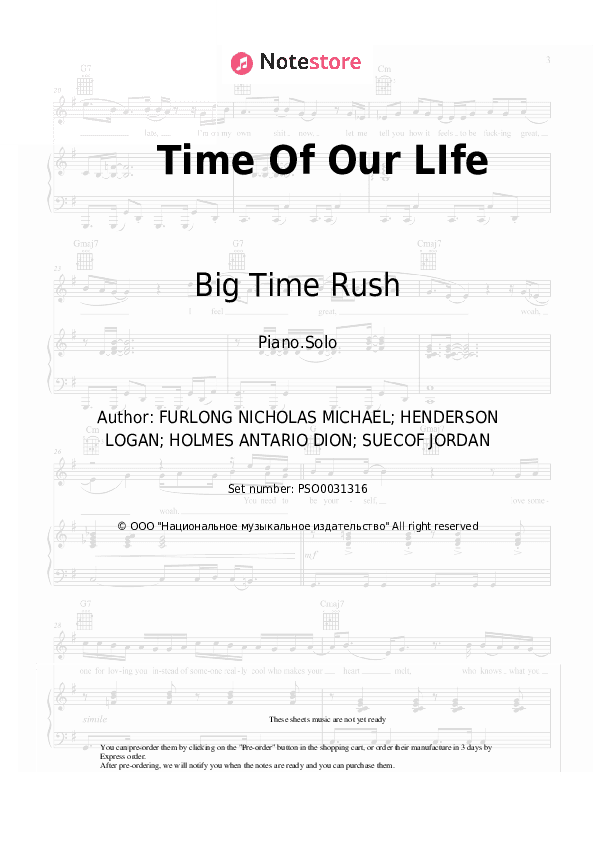 Time Of Our LIfe - Big Time Rush Piano Sheet Music - Piano.Solo