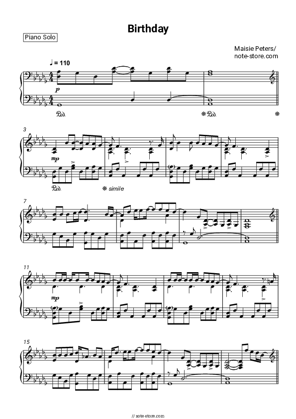 Birthday - Maisie Peters Piano Sheet Music - Piano.Solo