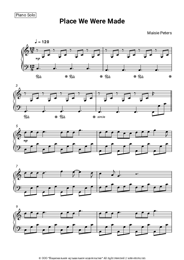 Place We Were Made - Maisie Peters Piano Sheet Music - Piano.Solo