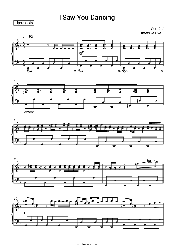 I Saw You Dancing - Yaki-Da Piano Sheet Music - Piano.Solo