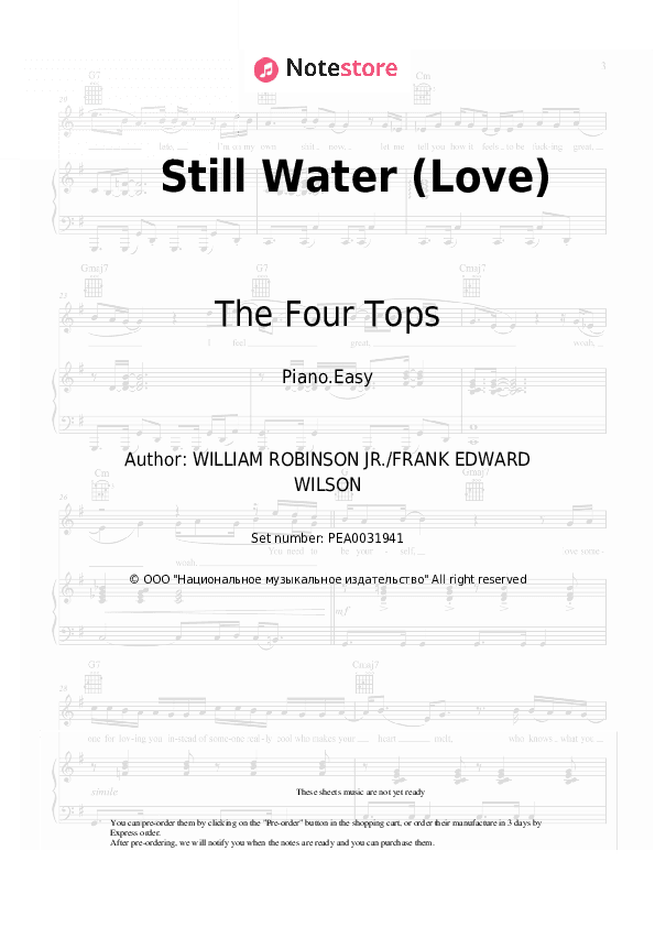 Still Water (Love) - The Four Tops Piano Sheet Music Easy - Piano.Easy