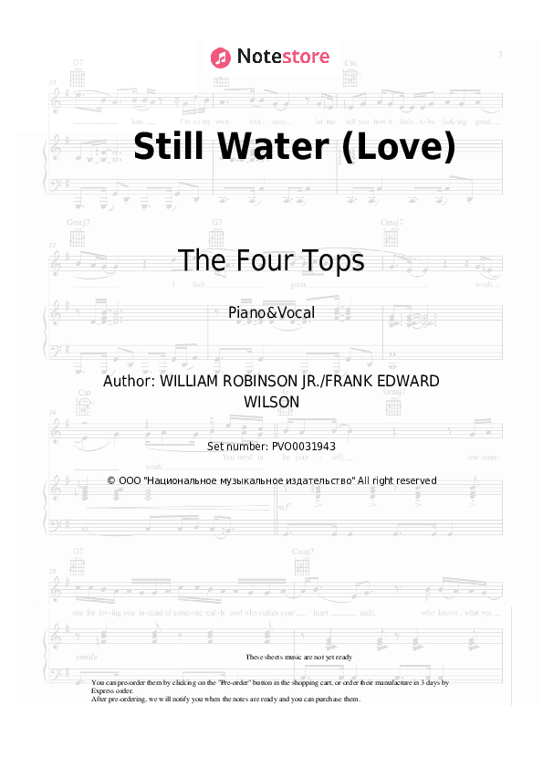 Still Water (Love) - The Four Tops Piano Sheet Music with the Voice part - Piano&Vocal