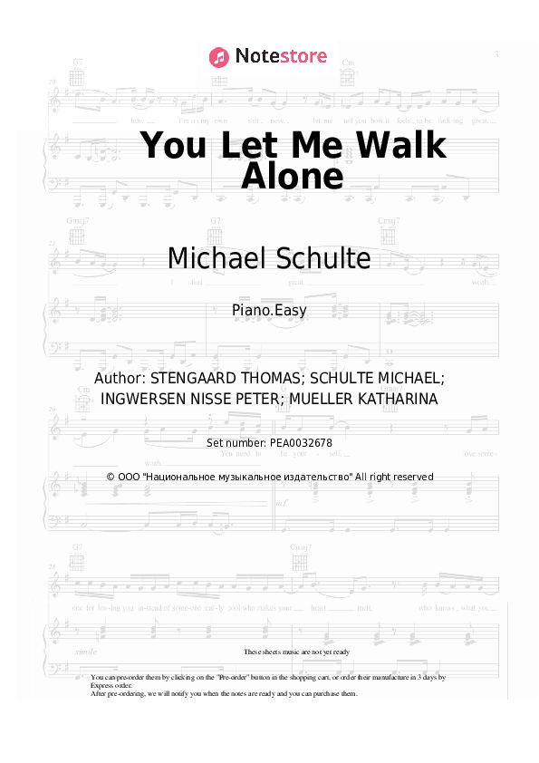 You Let Me Walk Alone - Michael Schulte Piano Sheet Music Easy - Piano.Easy
