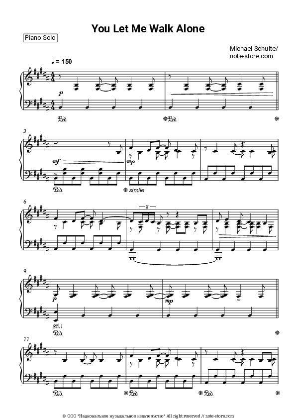 You Let Me Walk Alone - Michael Schulte Piano Sheet Music - Piano.Solo