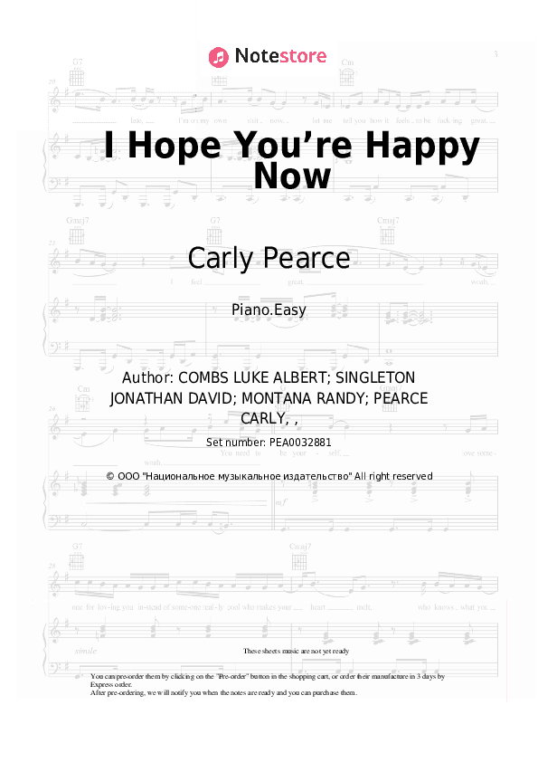 I Hope You’re Happy Now - Carly Pearce, Lee Brice Piano Sheet Music Easy - Piano.Easy