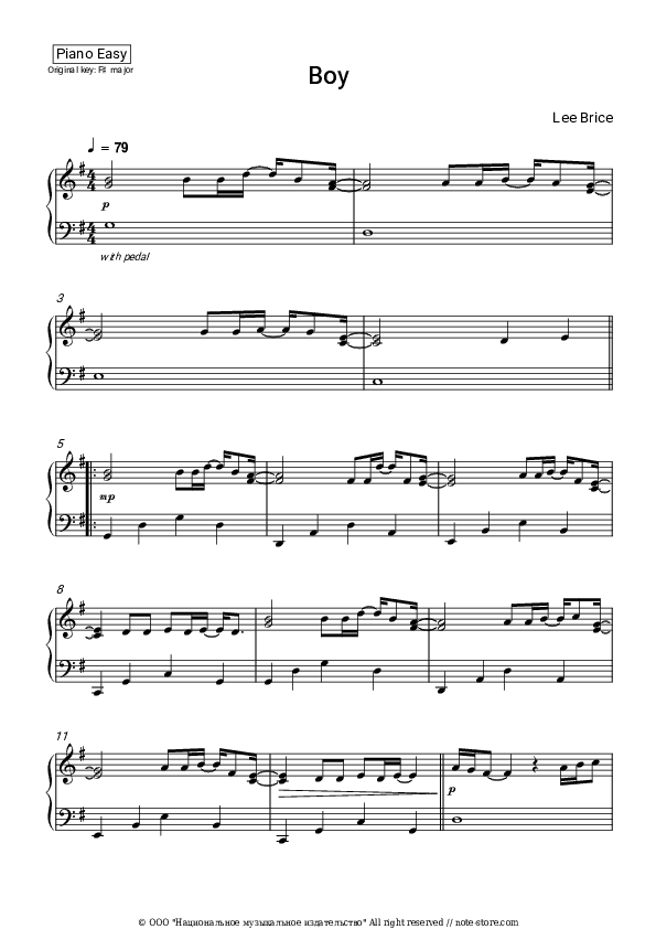 Boy - Lee Brice Piano Sheet Music Easy - Piano.Easy
