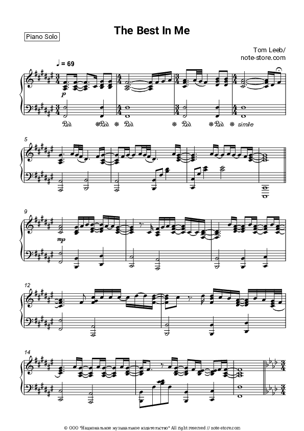 The Best in Me - Tom Leeb Piano Sheet Music - Piano.Solo