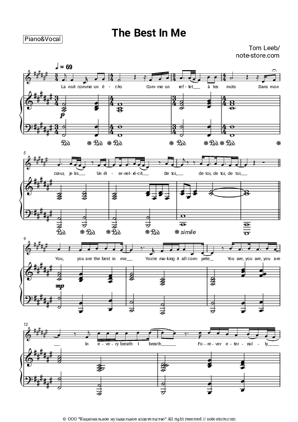 The Best in Me - Tom Leeb Piano Sheet Music with the Voice part - Piano&Vocal