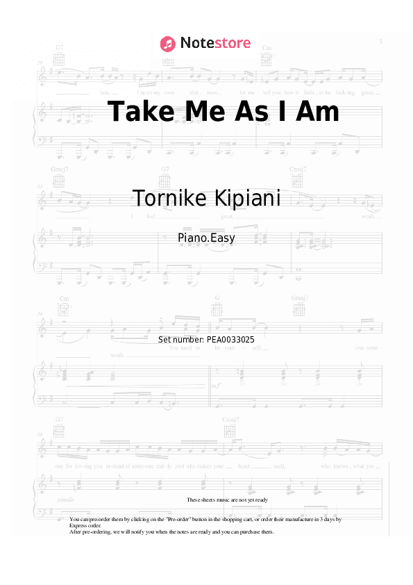 Take Me As I Am - Tornike Kipiani Piano Sheet Music Easy - Piano.Easy