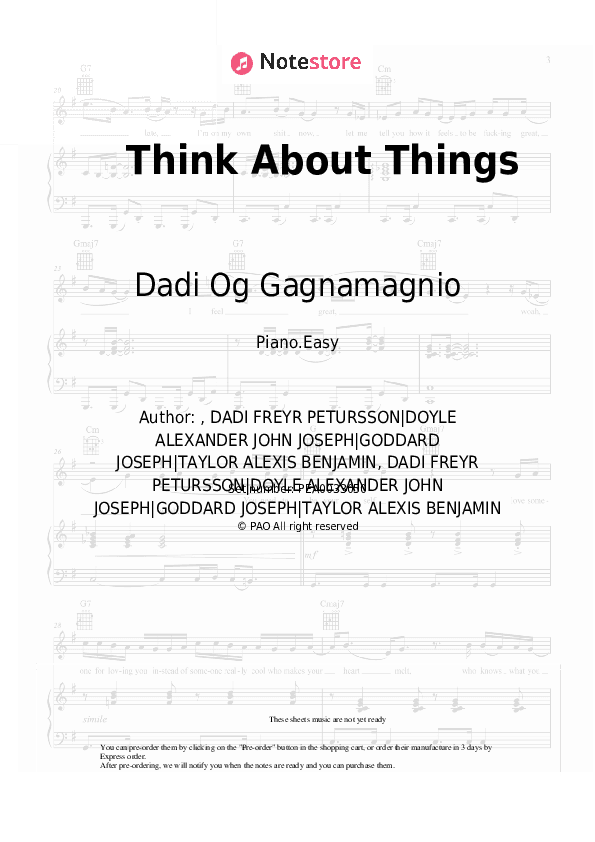 Think About Things - Dadi Og Gagnamagnio Piano Sheet Music Easy - Piano.Easy
