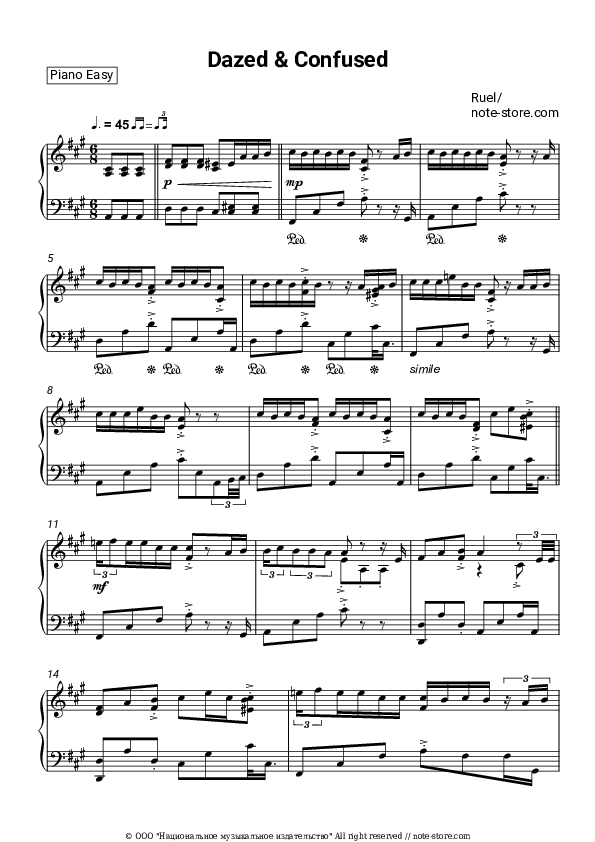 Dazed & Confused - Ruel Piano Sheet Music Easy - Piano.Easy