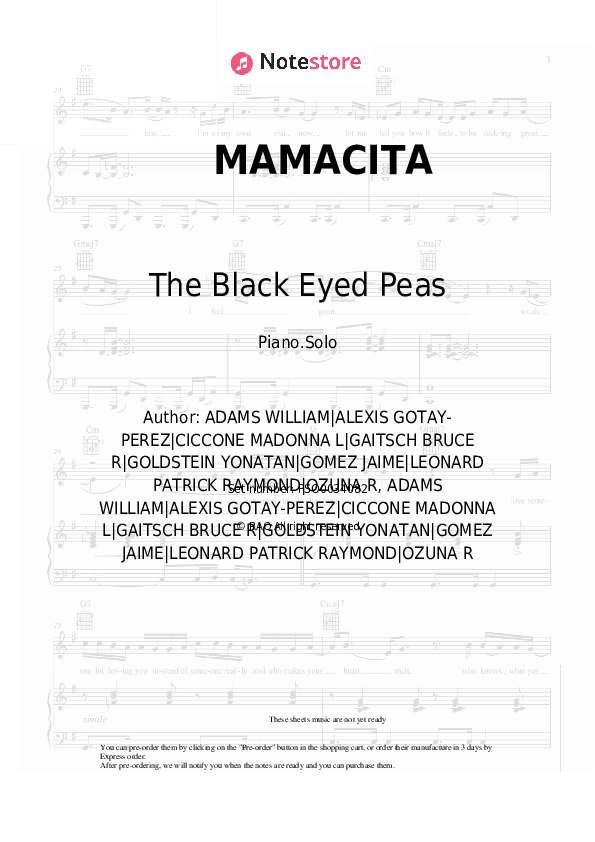 MAMACITA - The Black Eyed Peas, Ozuna, J. Rey Soul Piano Sheet Music - Piano.Solo