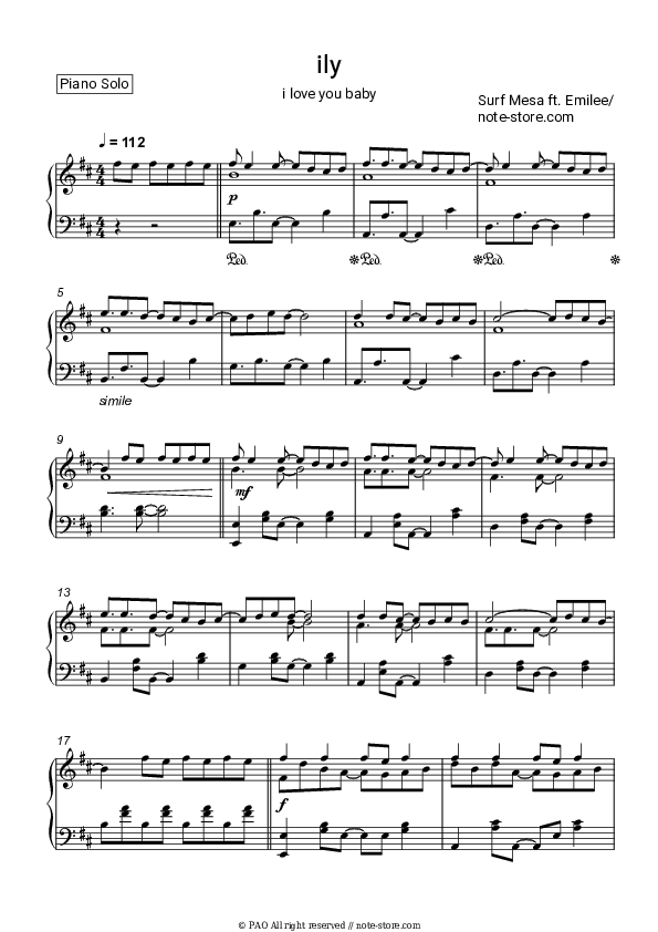 ily (i love you baby) - Emilee, Surf Mesa Piano Sheet Music - Piano.Solo