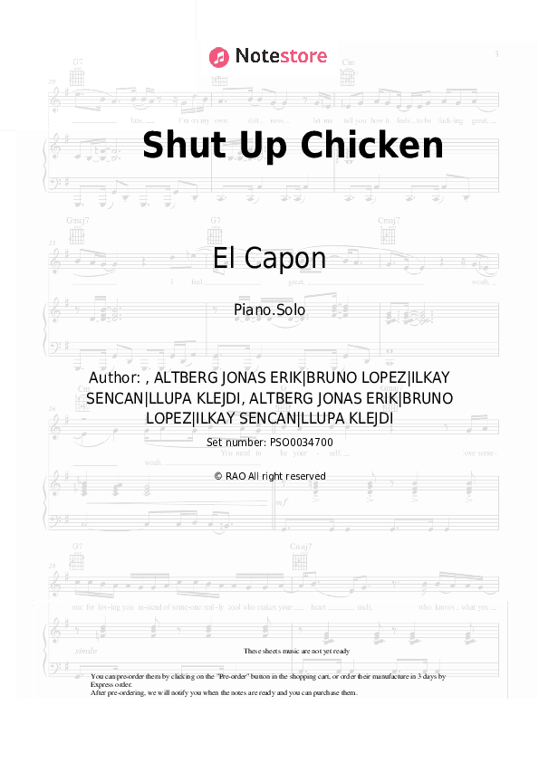 Shut Up Chicken - El Capon Piano Sheet Music - Piano.Solo