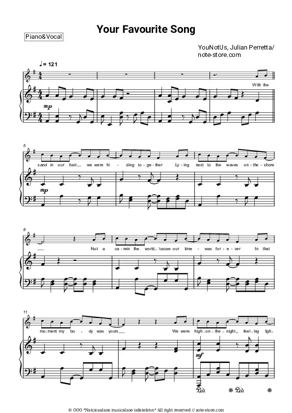 Your Favourite Song - YOUNOTUS, Julian Perretta Piano Sheet Music with the Voice part - Piano&Vocal