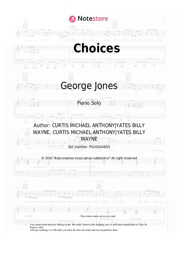 Choices - George Jones Piano Sheet Music - Piano.Solo