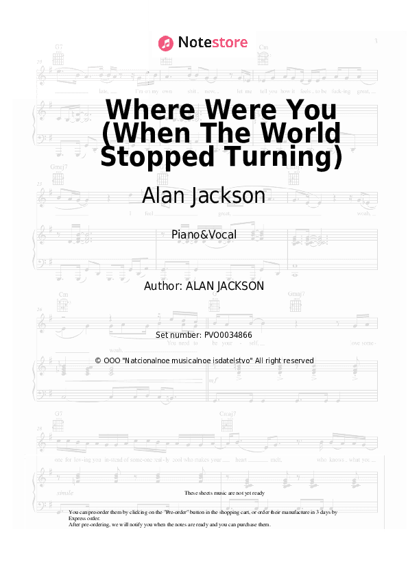 Where Were You (When The World Stopped Turning) - Alan Jackson Piano Sheet Music with the Voice part - Piano&Vocal