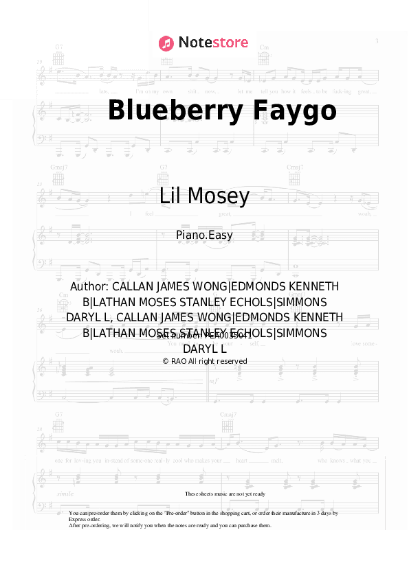 Blueberry Faygo - Lil Mosey Piano Sheet Music Easy - Piano.Easy