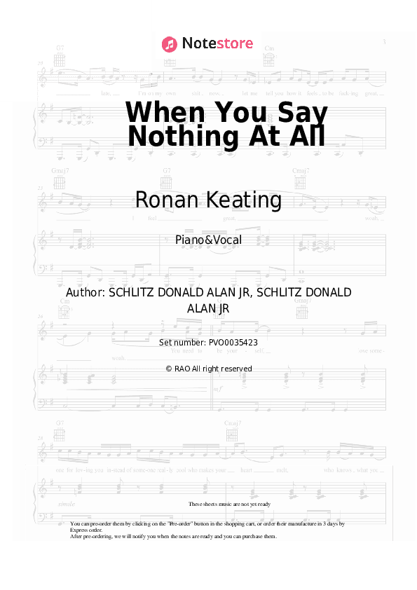 When You Say Nothing At All - Ronan Keating Piano Sheet Music with the Voice part - Piano&Vocal