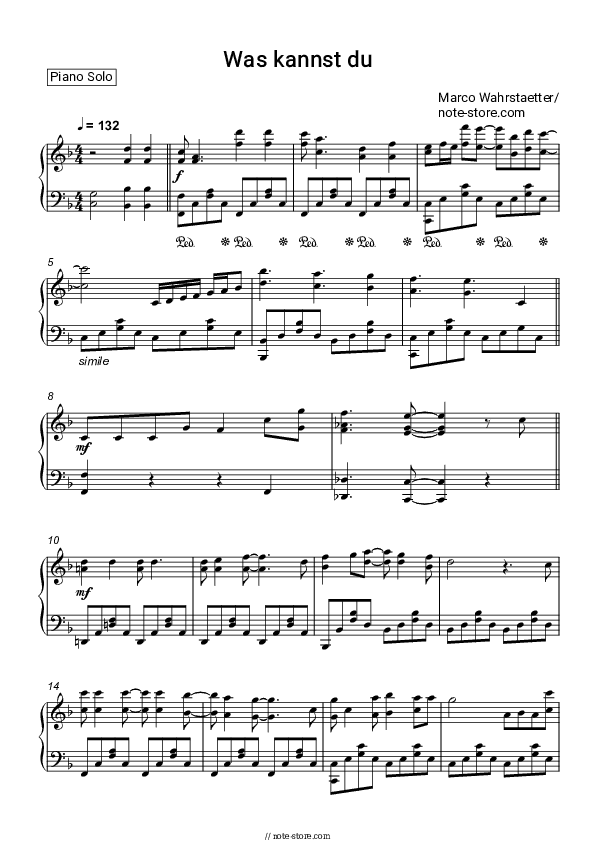 Was kannst du - Marco Wahrstaetter Piano Sheet Music - Piano.Solo