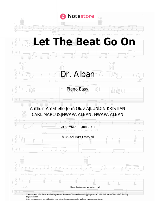 Let The Beat Go On - Dr. Alban Piano Sheet Music Easy - Piano.Easy
