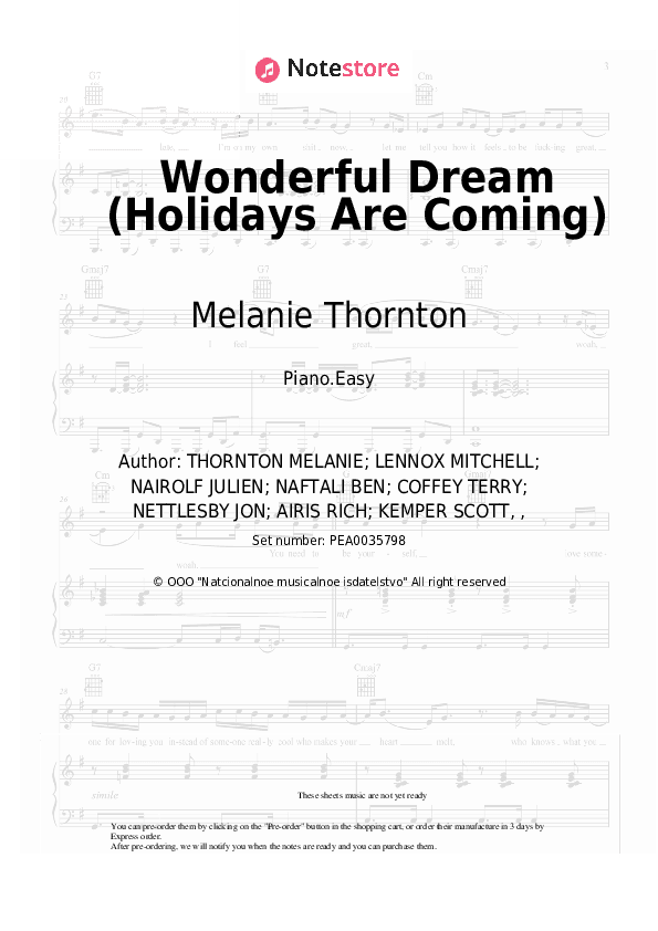 Wonderful Dream (Holidays Are Coming) - Melanie Thornton Piano Sheet Music Easy - Piano.Easy