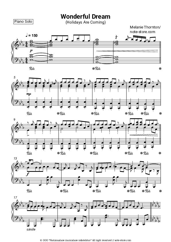 Wonderful Dream (Holidays Are Coming) - Melanie Thornton Piano Sheet Music - Piano.Solo