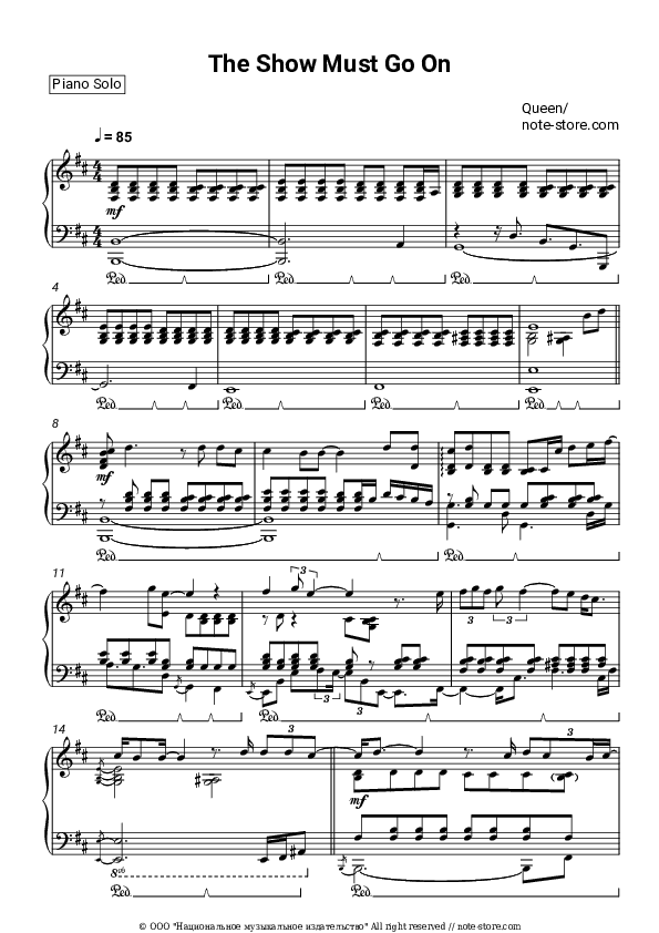 The Show Must Go On - Queen Piano Sheet Music - Piano.Solo