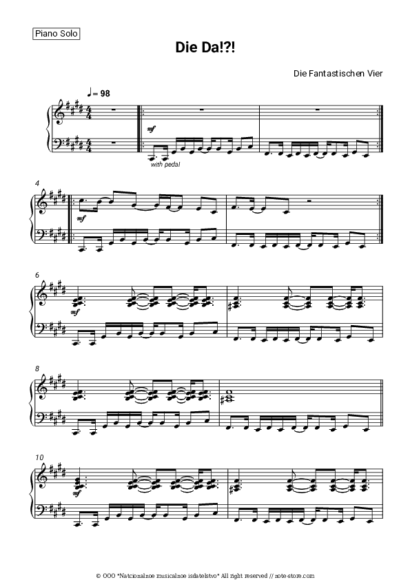 Die da!?! - Die Fantastischen Vier Piano Sheet Music - Piano.Solo