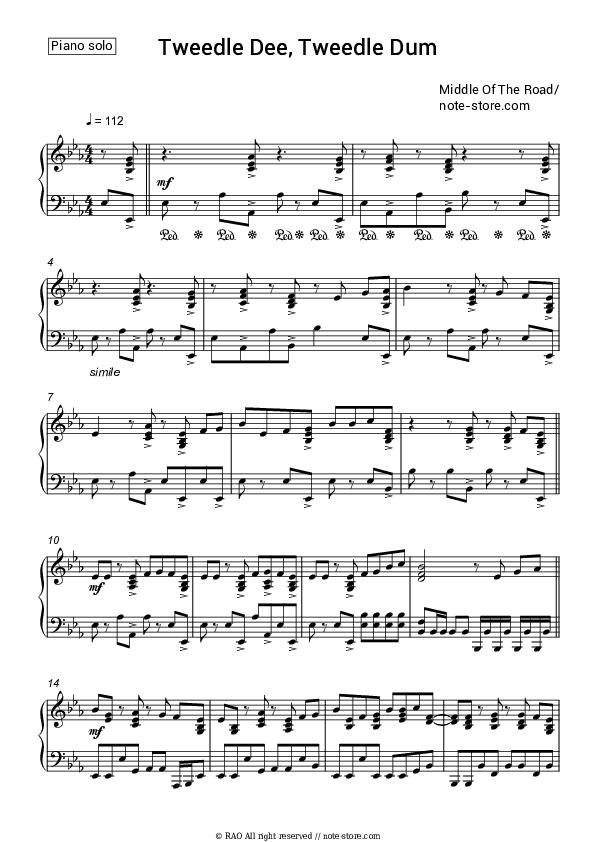 Tweedle Dee Tweedle Dum - Middle Of The Road Piano Sheet Music - Piano.Solo