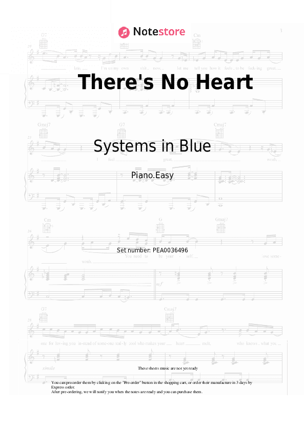 There's No Heart - Systems in Blue Piano Sheet Music Easy - Piano.Easy