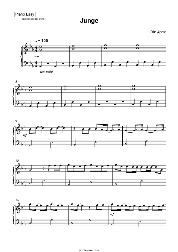 Junge - Die Ärzte Piano Sheet Music Easy - Piano.Easy
